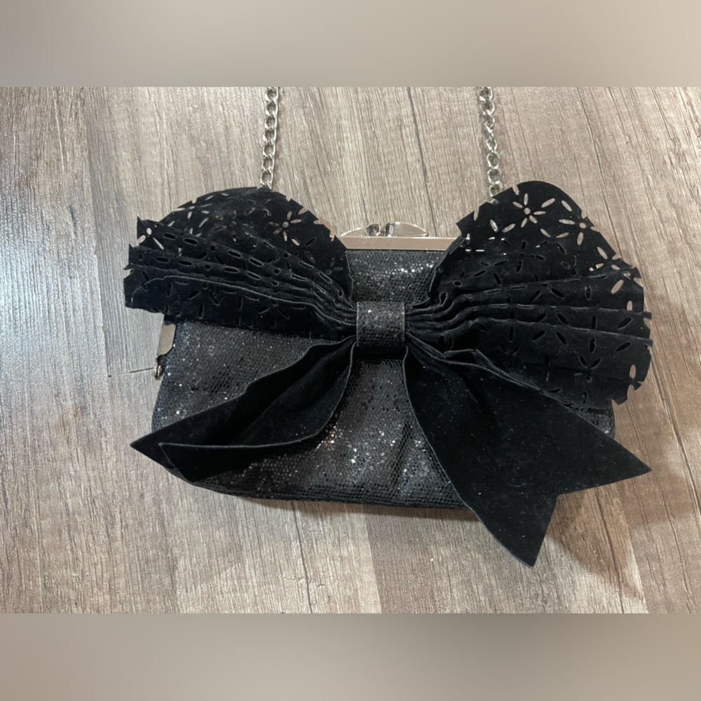 Bow bag wallet clutch glitter formal shabby chic Whimsigoth prom wedding chain
